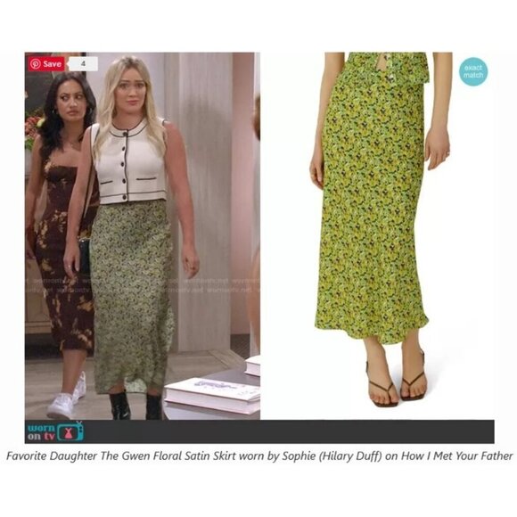 💕FAVORITE DAUGHTER💕 The Gwen Satin Midi Skirt ~ Green Floral Print XL NWOT - Picture 12 of 16